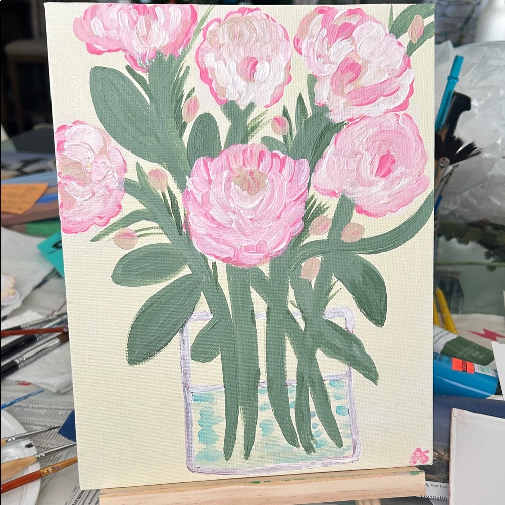 Floral Canvas Art with Pink Flowers
